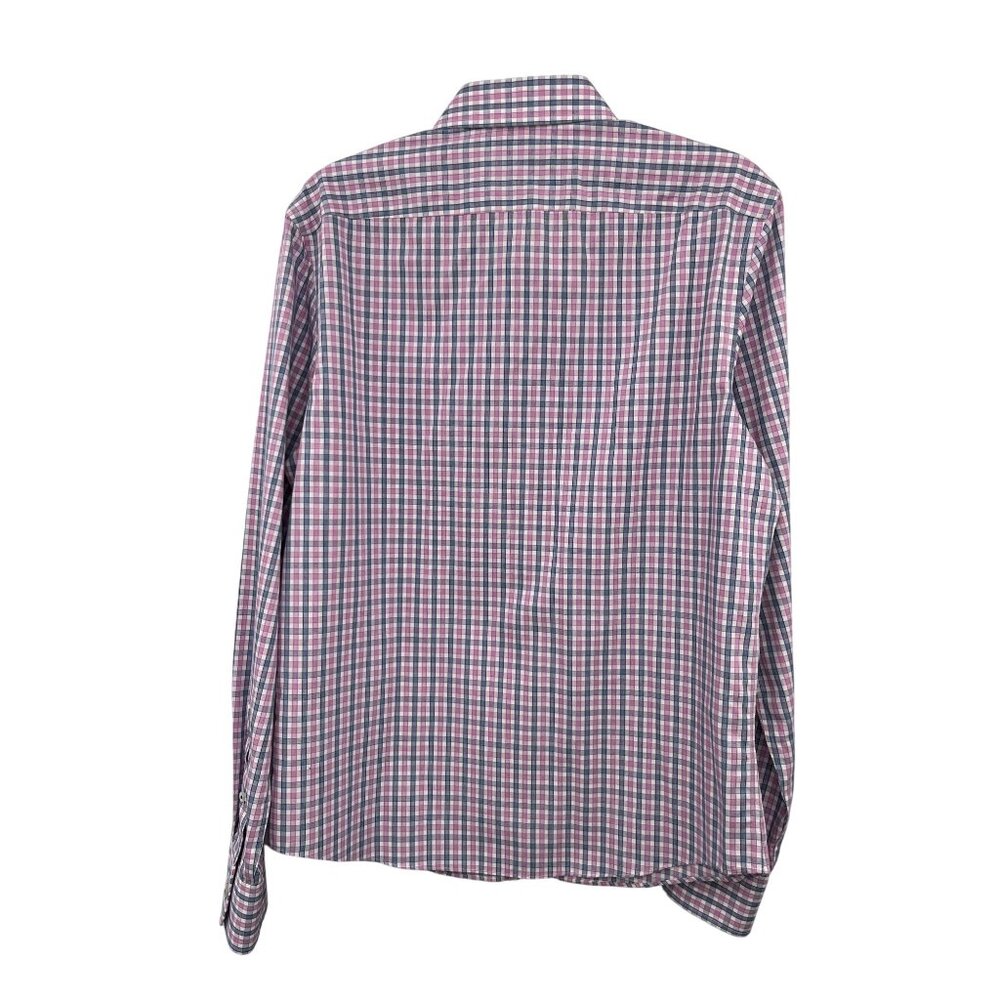 Untuckit Shirt Mens M Slim Fit Wrinkle Free Blue Pink Plaid Long Sleeve Used - Picture 2 of 13